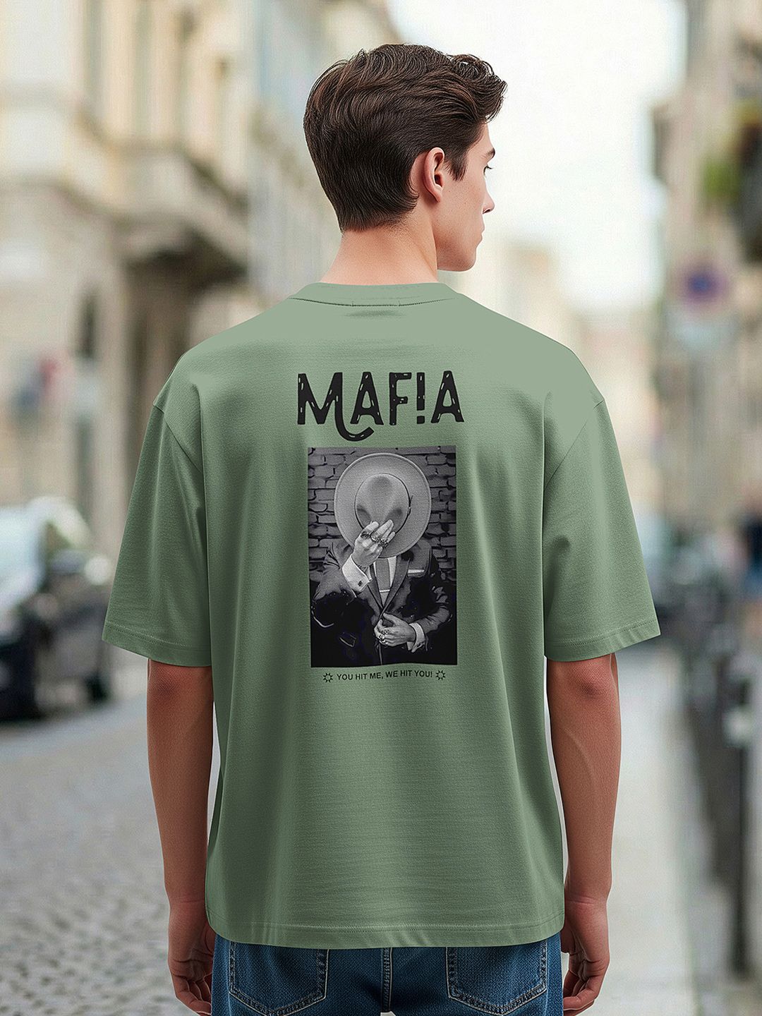 BULLMER Graphic Printed Round Neck Oversized Drop-Shoulder Sleeves T-shirt