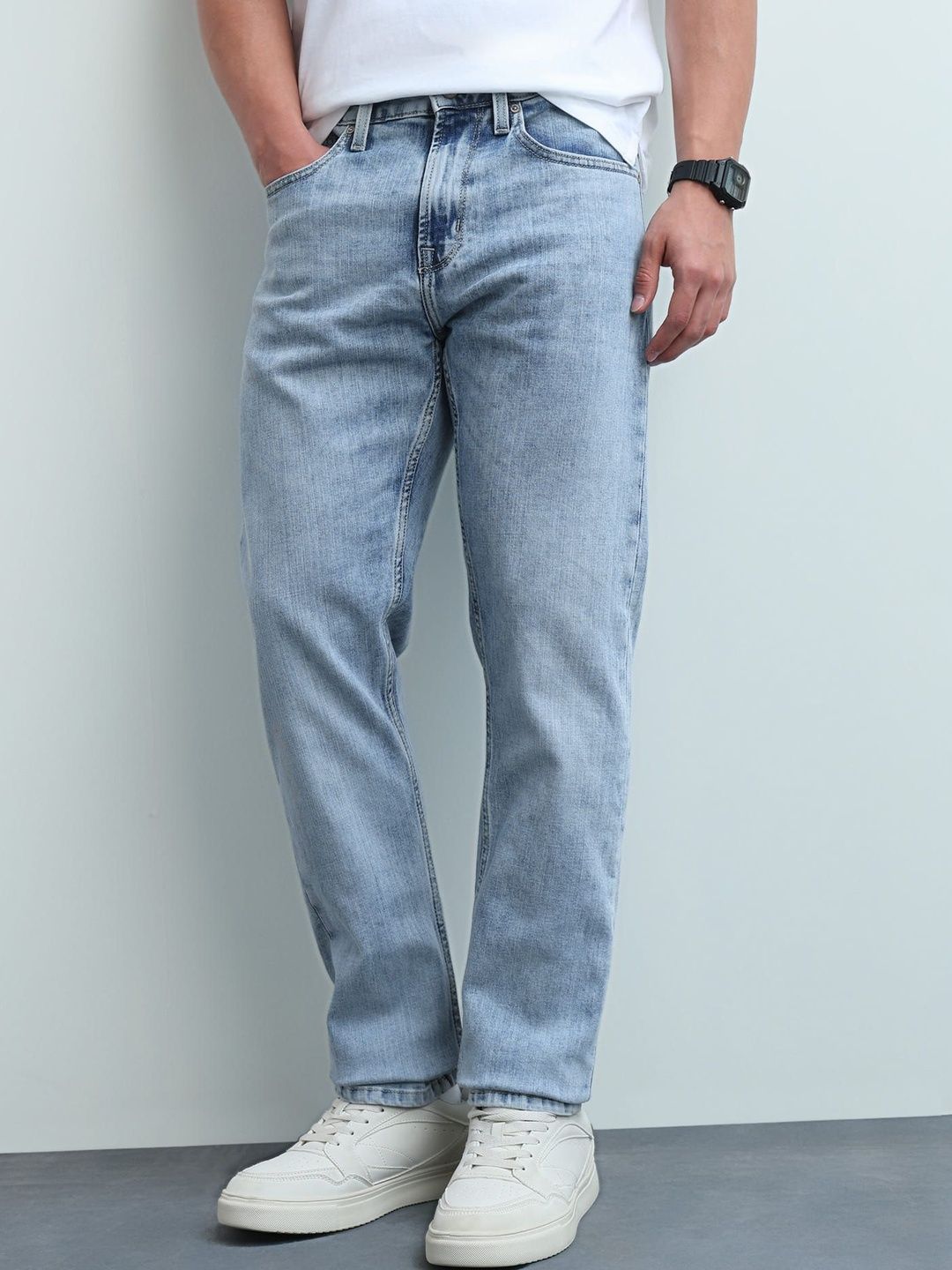 Flying Machine Men Tapered Fit Mid-Rise Light Fade Stretchable Jeans