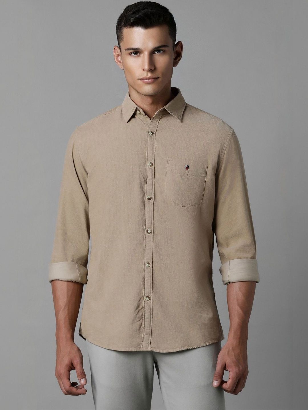 Louis Philippe Sport Men Beige Solid Full Sleeves Casual Shirts