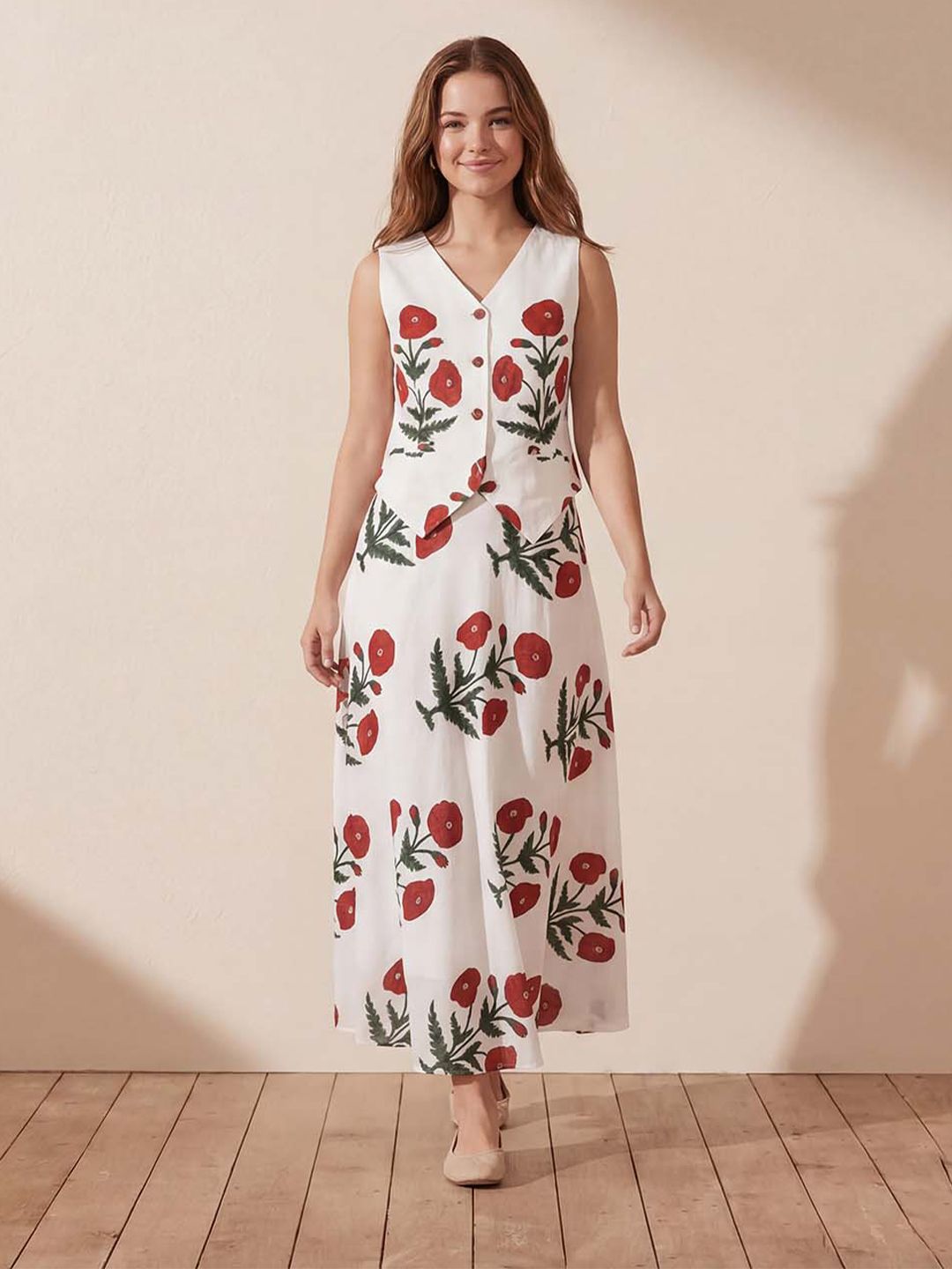Floral Printed Top with Skirt
