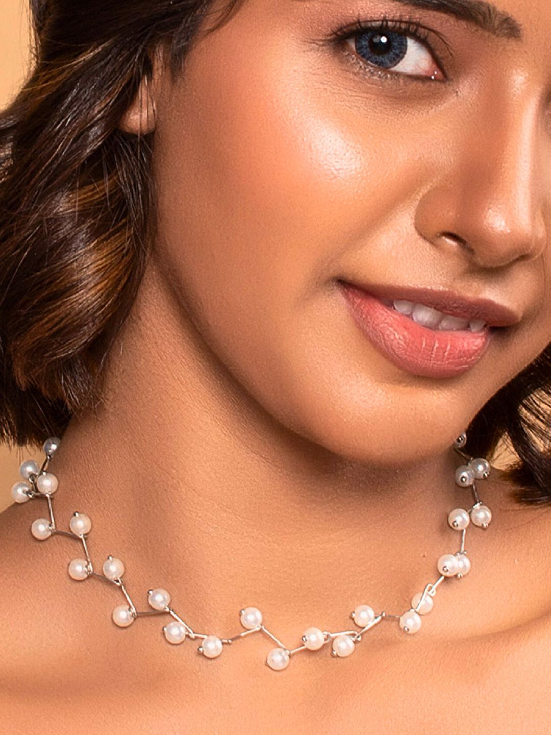 ToniQ Woman Silver-Toned & White Silver-Plated Necklace