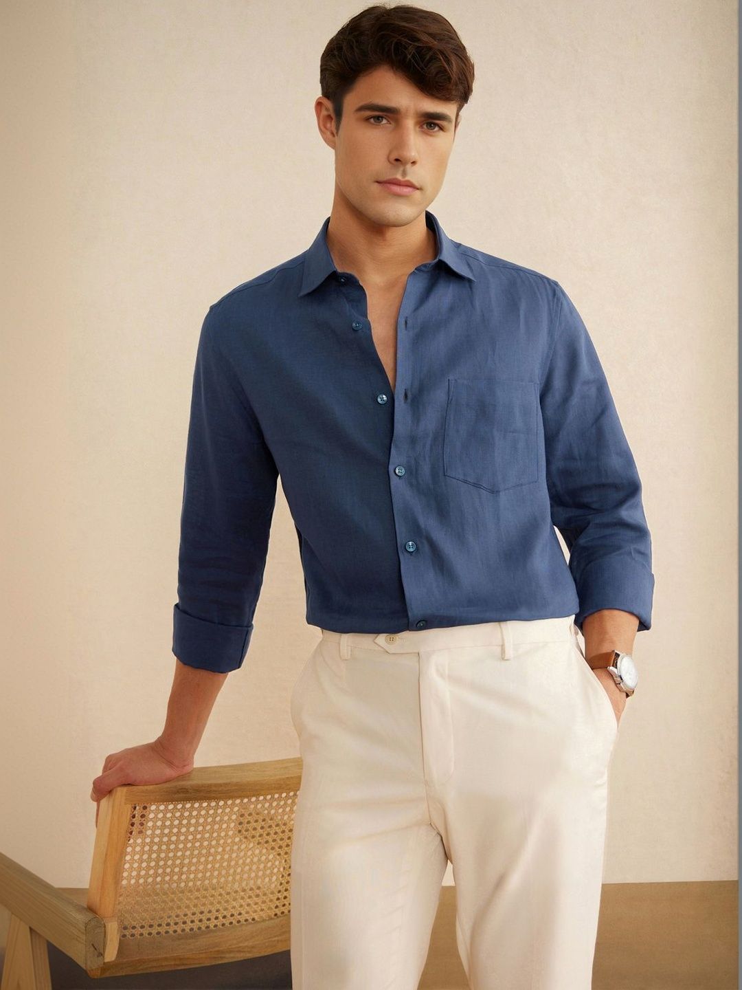 Louis Philippe Men Blue Solid Full Sleeves Formal Shirts
