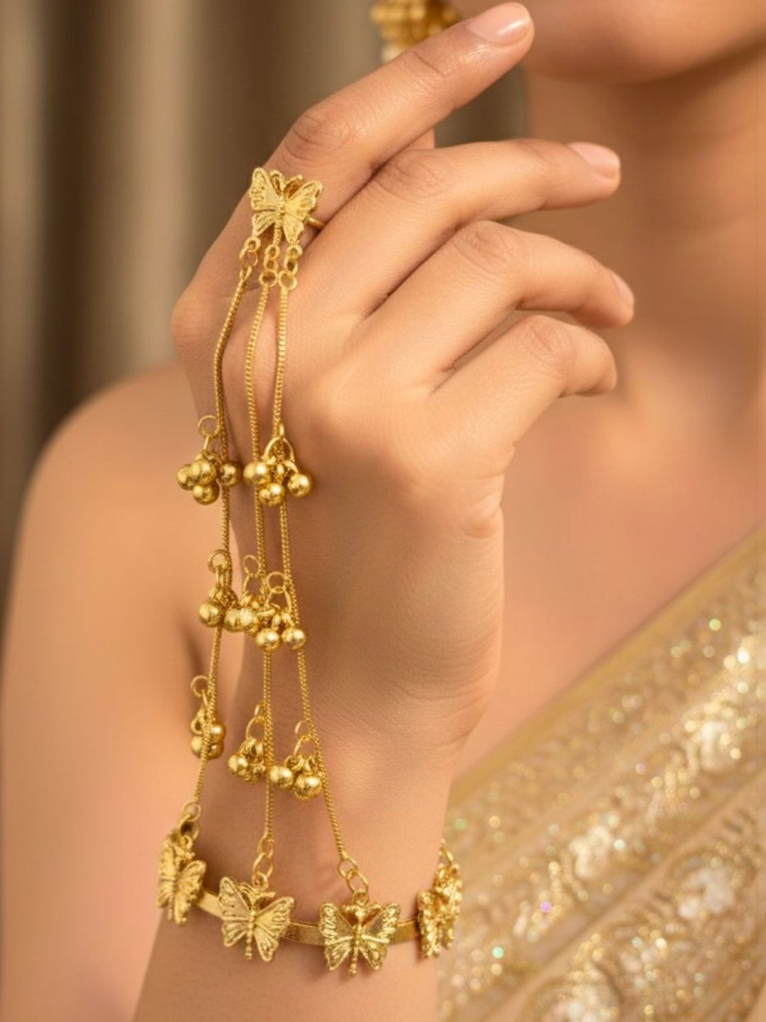 Buy VIVAZS Gold Plated Finger Ring Ghungaroo Hathphool Bracelet -  - Accessories for Women