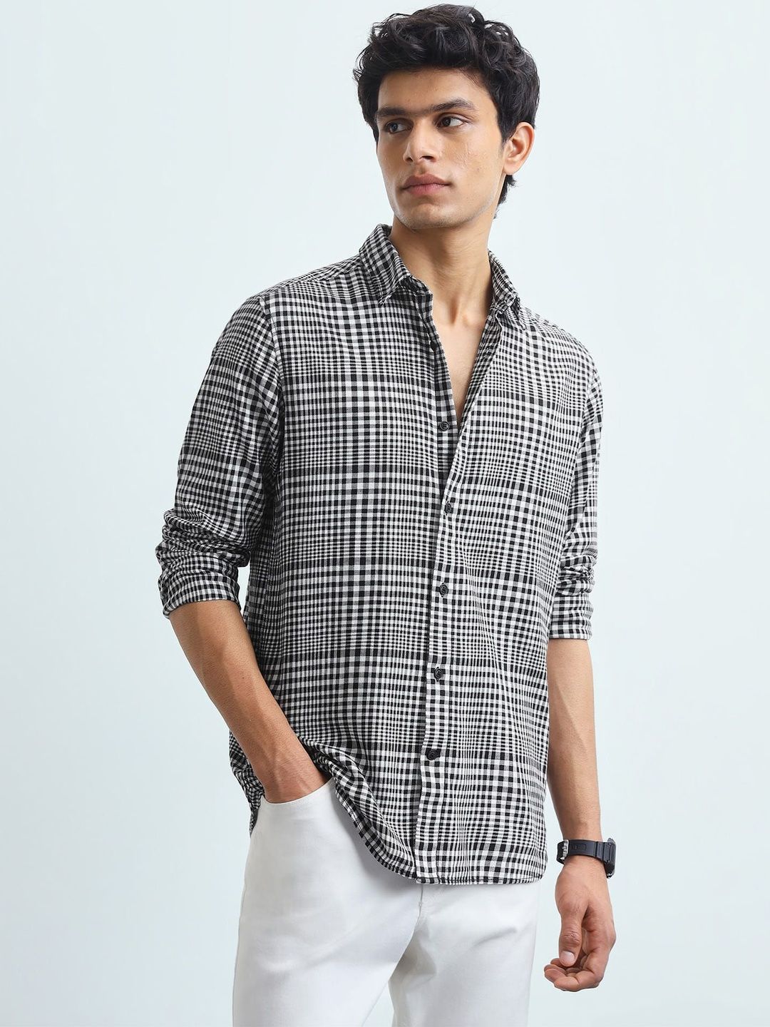 Flying Machine Men's Slim Fit Glen Checked Shirts
