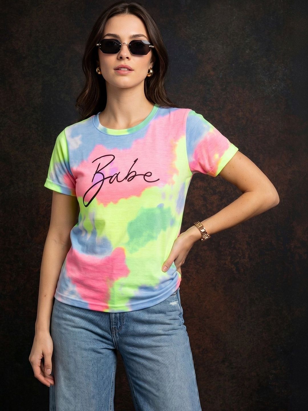 JUNEBERRY Women Floral Printed V-Neck Tropical Pure Cotton T-shirt