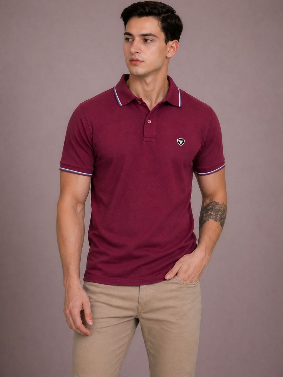 FEVERFEW Men Brand Logo Polo Collar T-shirt