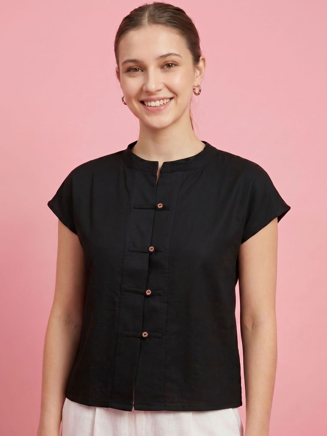 all about you Mandarin Collar Cotton Top