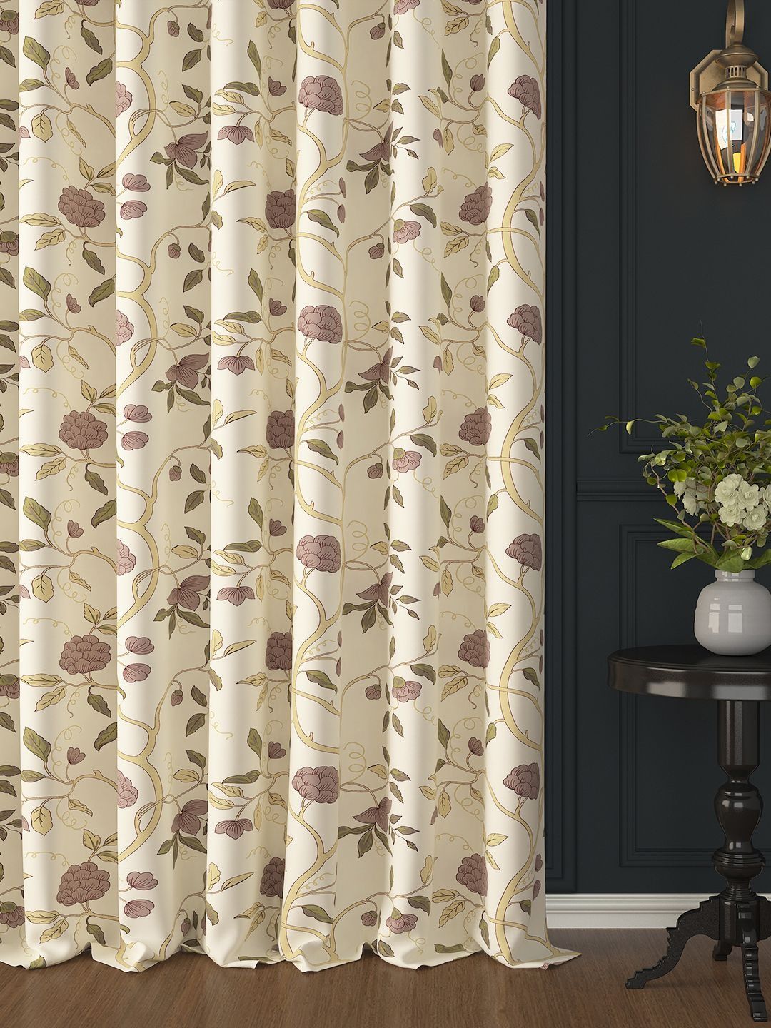 Story@home Beige & Brown Set Of 2 Floral Printed Room Darkening Cotton Door Curtain