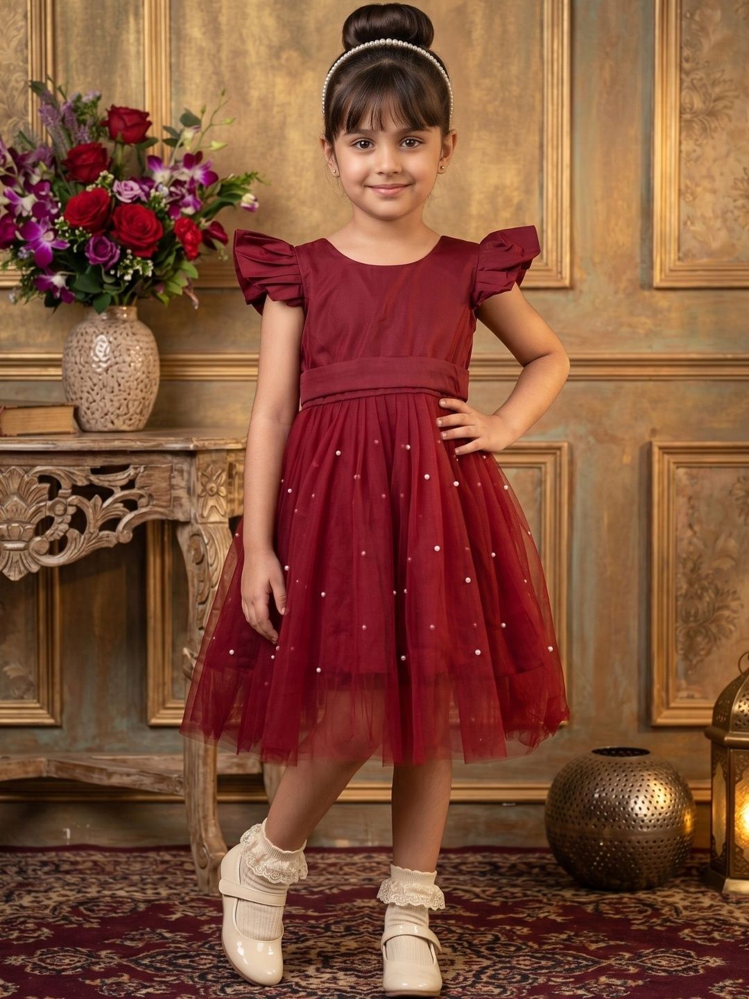 BAESD Puff Sleeve Satin Fit & Flare Dress