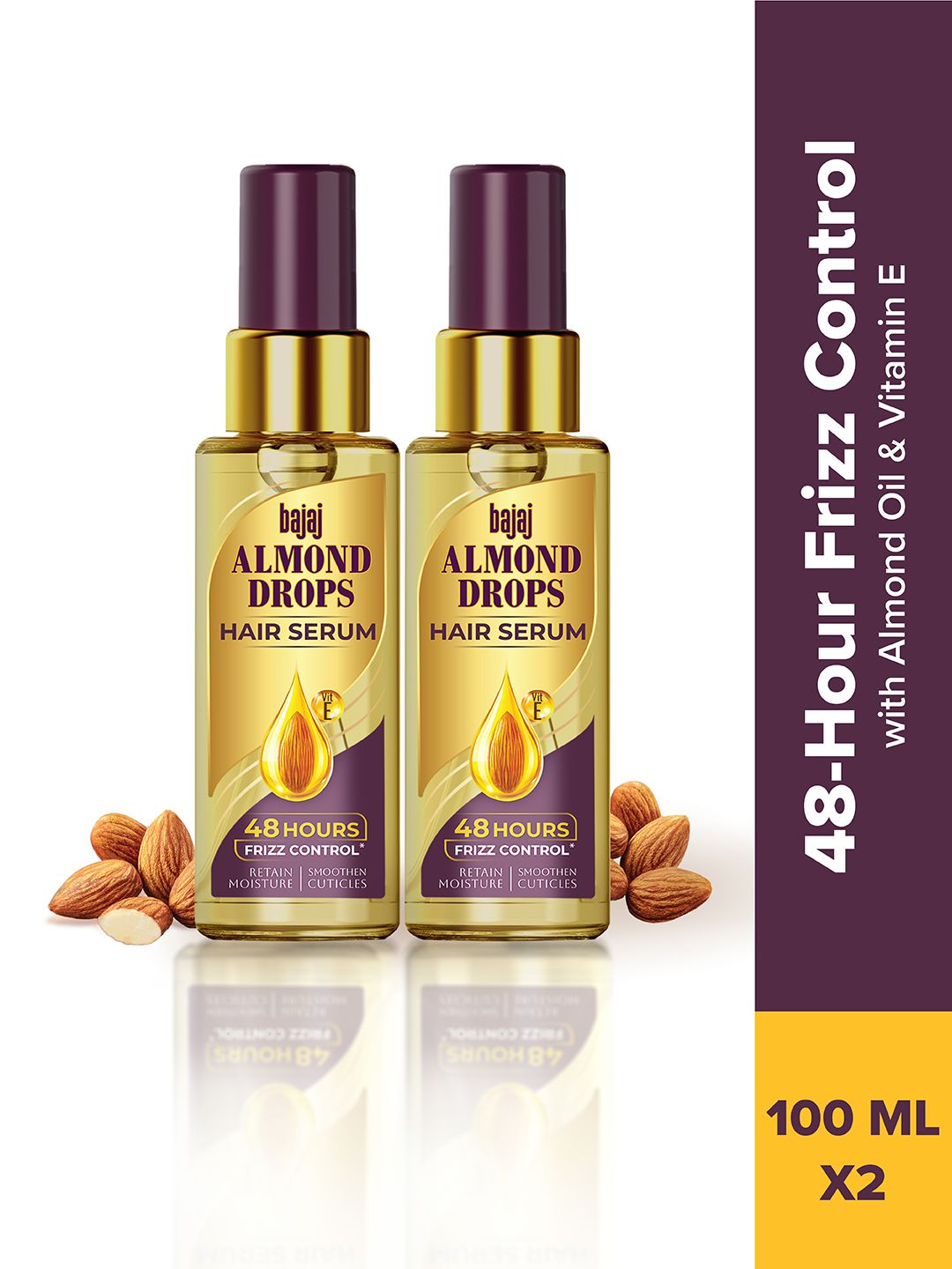 BAJAJ CONSUMER CARE Set of 2 Almond Drops Frizz Control Hair Serum with Oil - 100ml Each