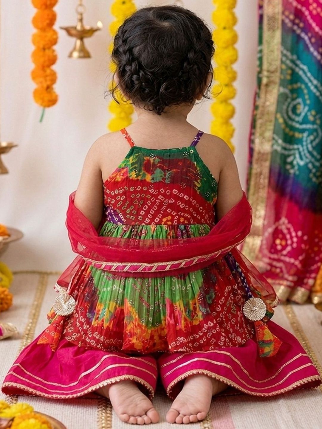 Girls Printed Pure Cotton Square Neck Kurti & Sharara With Dupatta 6
