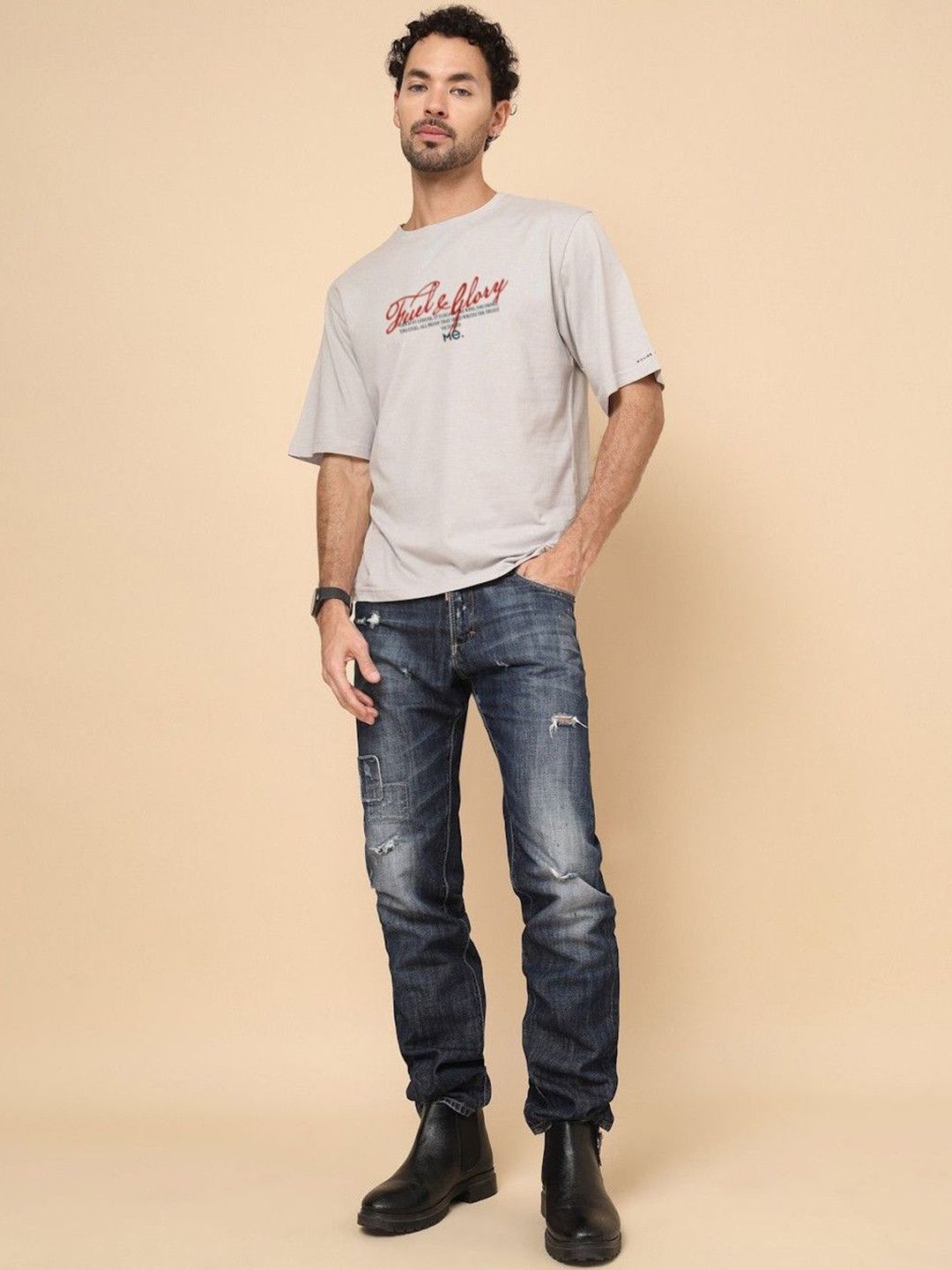 MILLION EMOTIONS Printed Round Neck Short Sleeves Bio Finish Cotton T-shirt