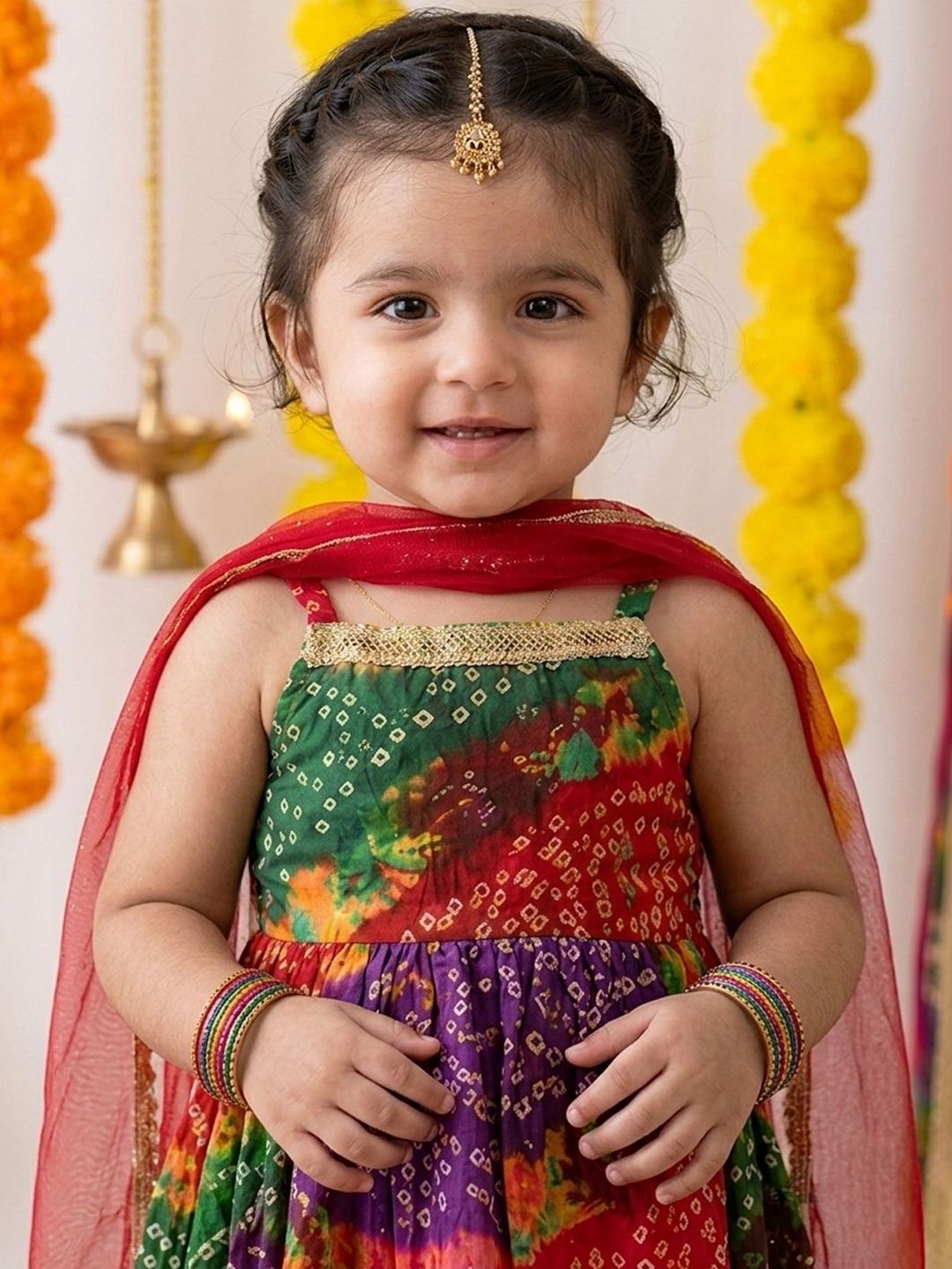 Girls Printed Pure Cotton Square Neck Kurti & Sharara With Dupatta 7
