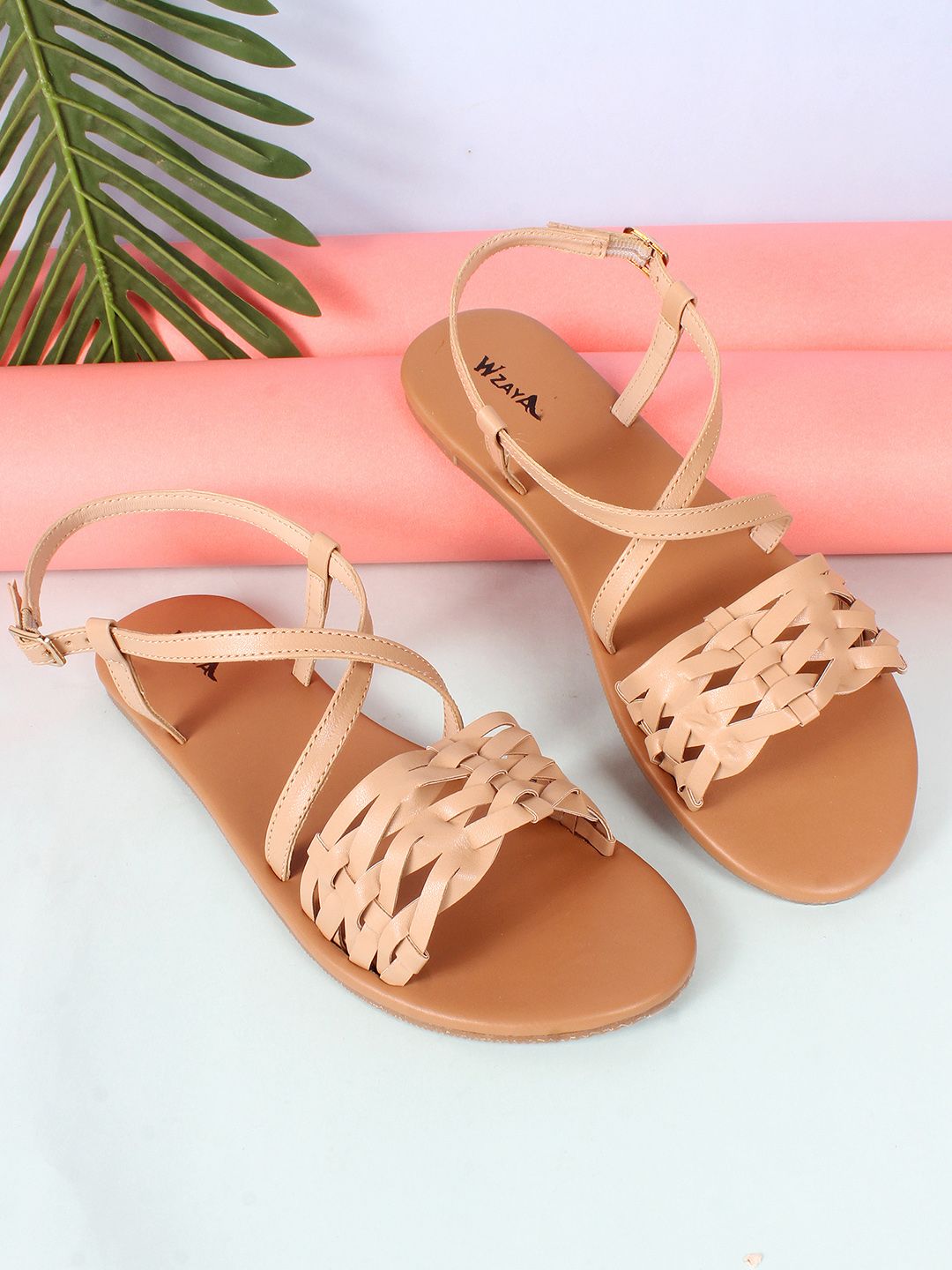 WZAYA Open Toe Flats With Backstrap