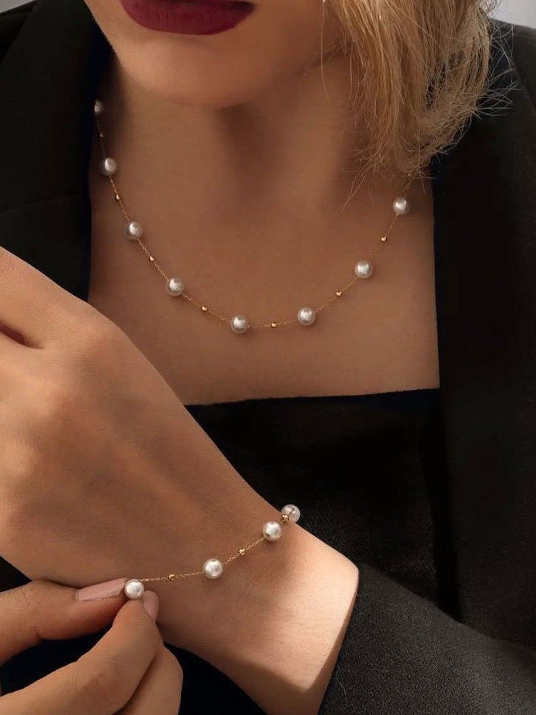 ReNi Gold-Plated Pearl Beaded Jewellery Set