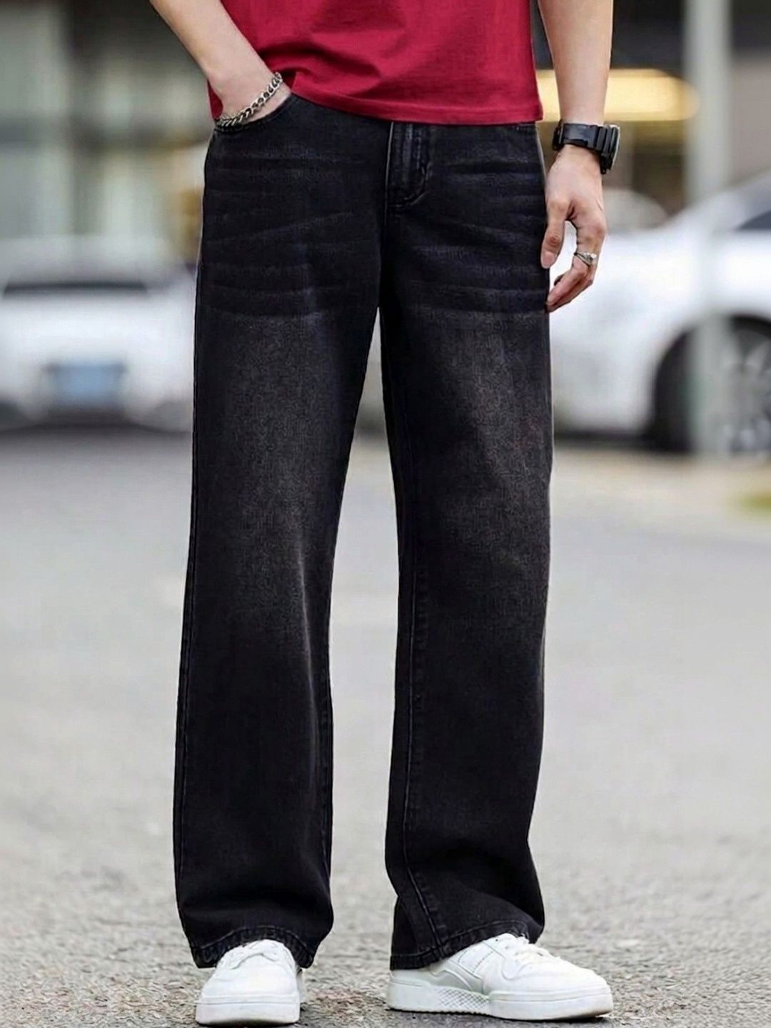 PINKLIT Men Straight Fit Mid-Rise Light Fade Jeans