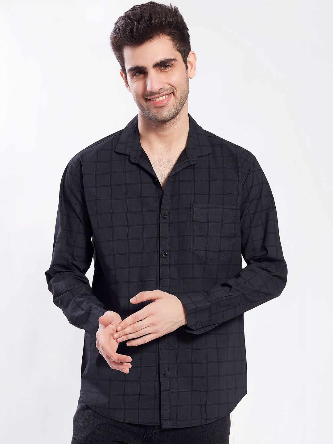 Mast & Harbour Men Comfort Slim Fit Windowpane Checks Checked Cotton Casual Shirt