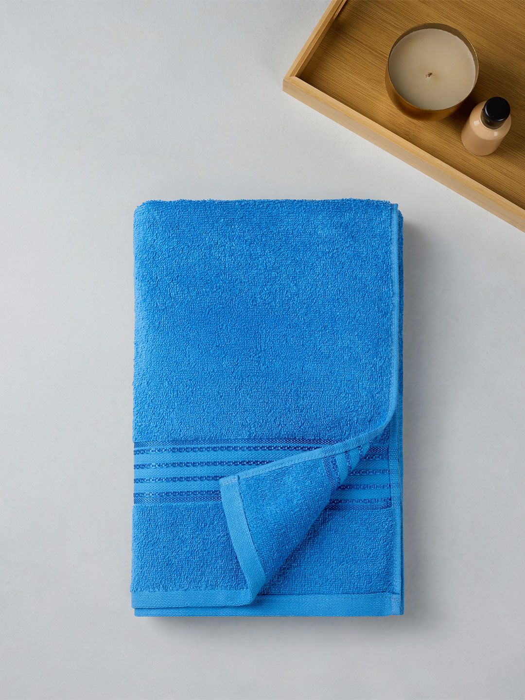 Himeya Turquoise Blue Textured Cotton 380 GSM Bath Towel