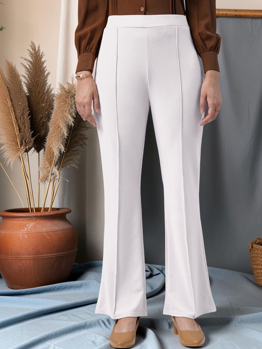 FUBACK Women Relaxed Straight Leg High-Rise Trousers