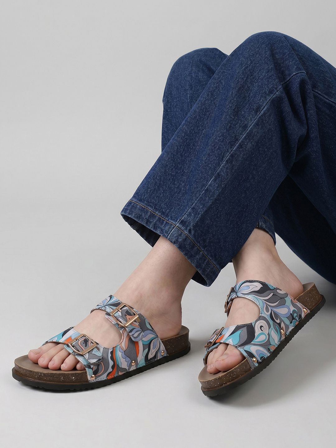 Mast & Harbour Women Printed Open Toe Flats with Buckles