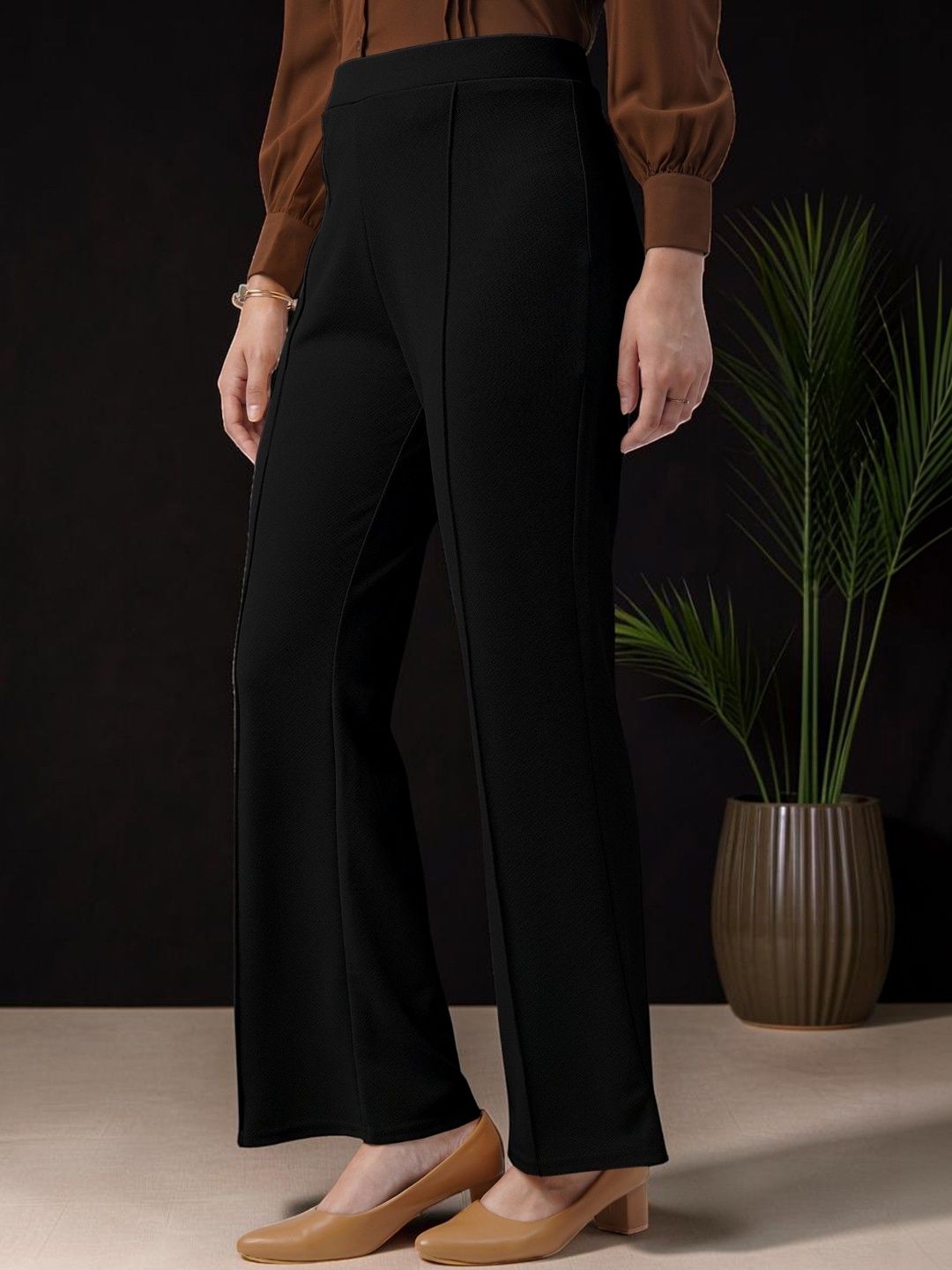 FUBACK Women Relaxed Straight Leg High-Rise Trousers