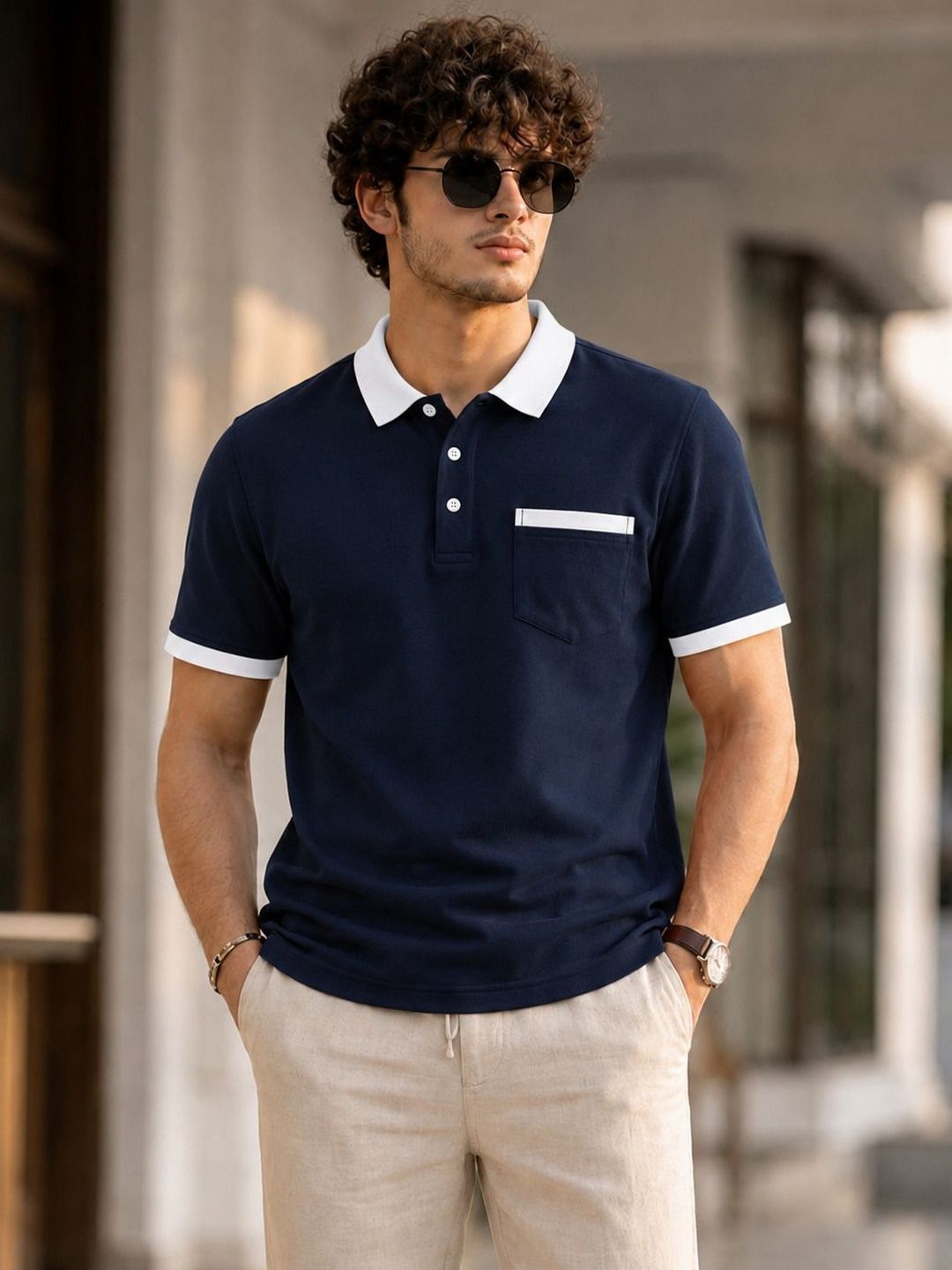 SCUBA Men Polo Collar Pockets T-shirt