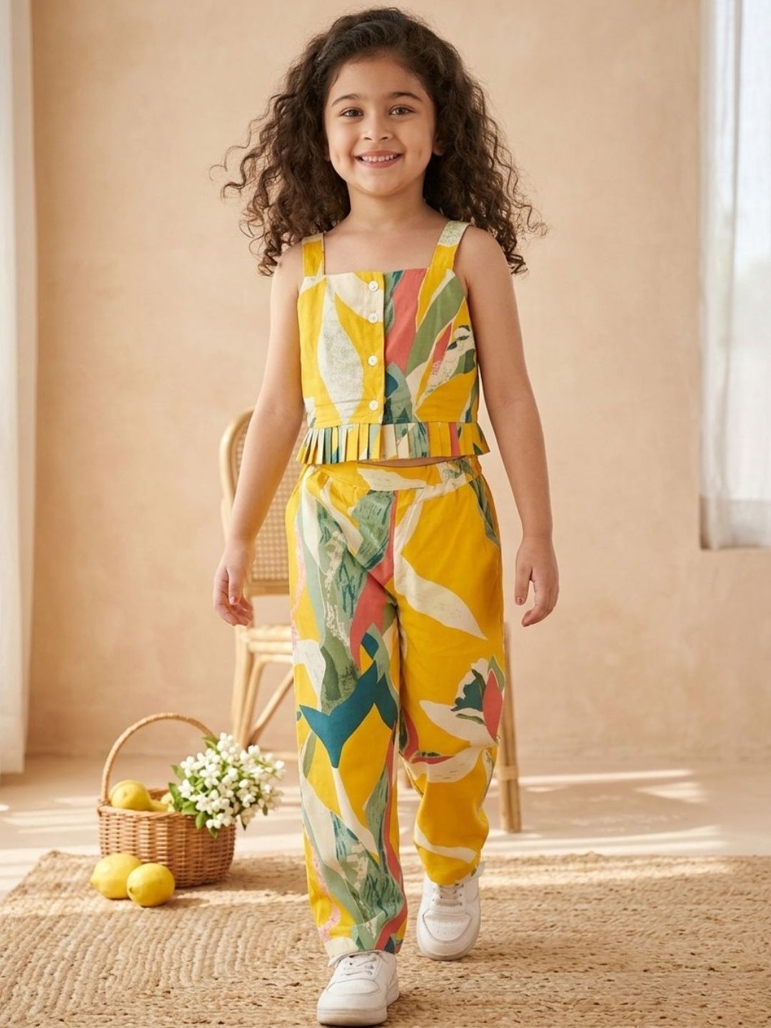 Buy Aj DEZInES Cotton Sleeveless Printed Pure Top With Trousers -  - Apparel for Girls