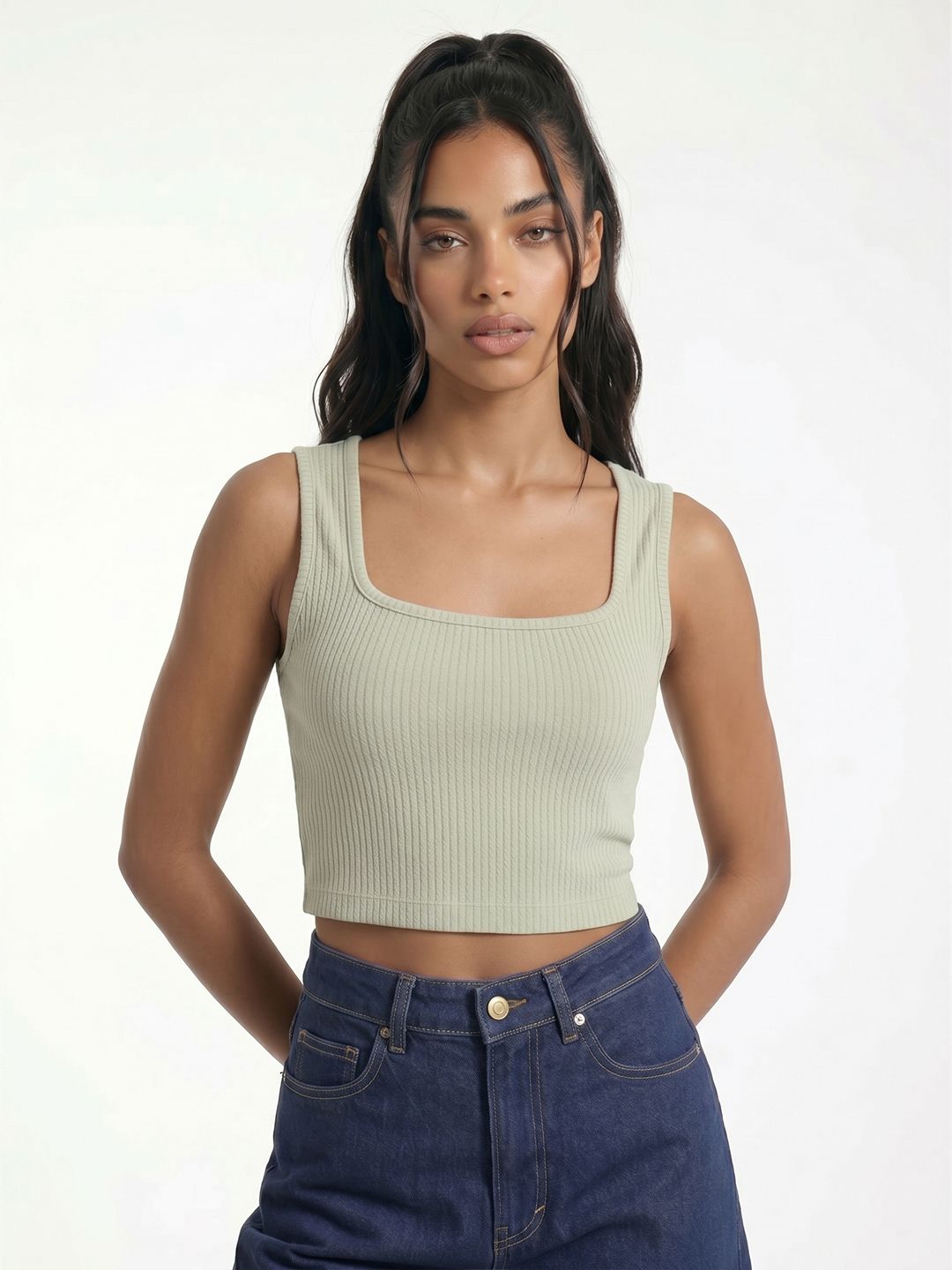 glitchez Ribbed Textured Tank Top