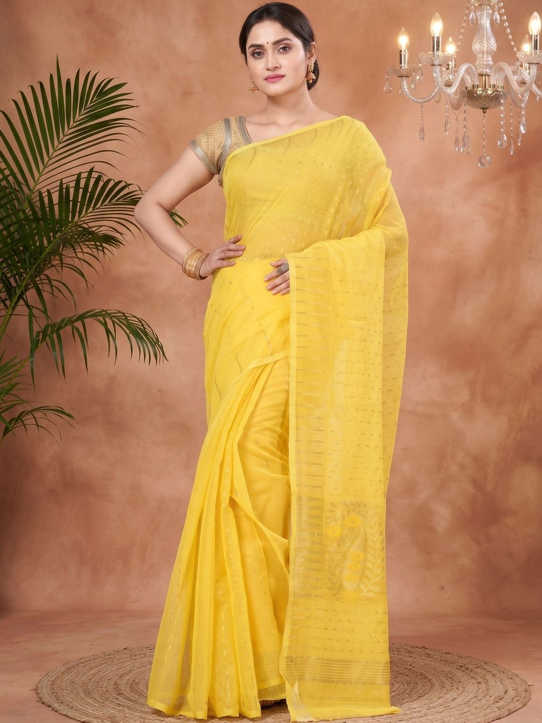 PuJoy Ethnic Motifs Woven Design Zari Jamdani Saree