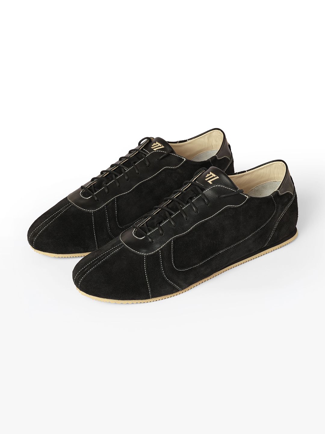 GULLYLABS Men Embroidered Suede Karu Black Rubber Sole Casual Sneakers