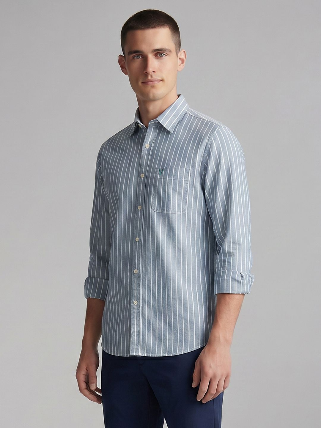 Van Heusen Slim Fit Striped Pure Cotton Casual Shirt