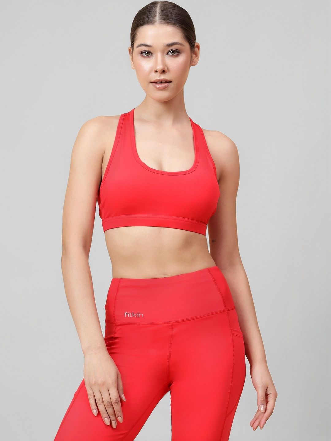 Fitkin Womens Red Back Key Hole Sports Bra