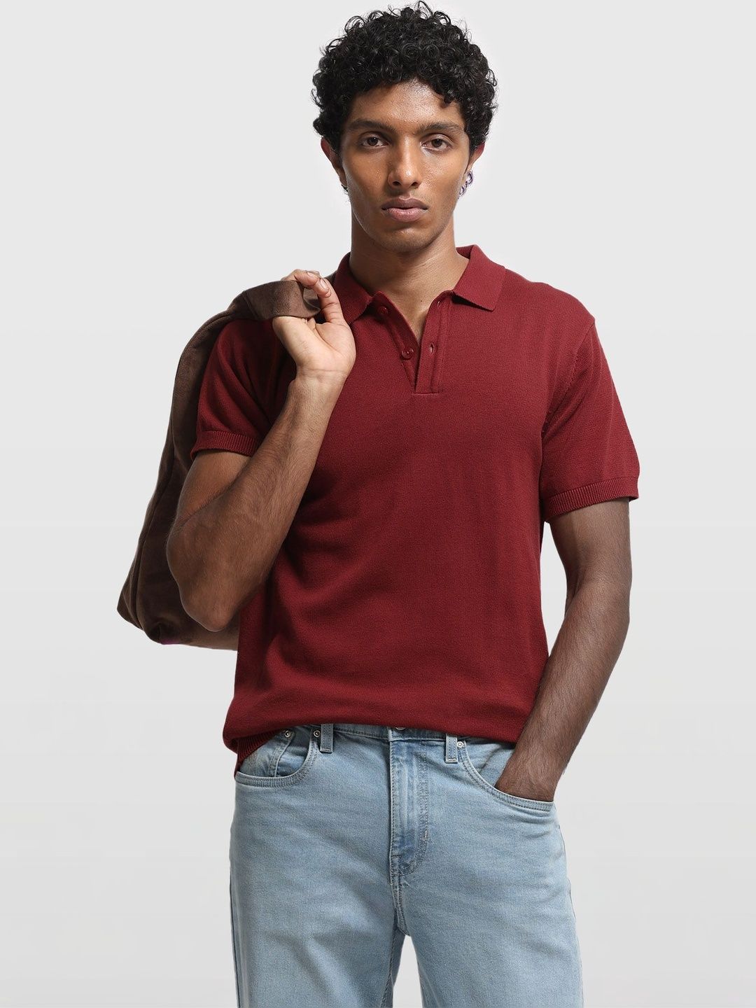 Flat Knit Cotton Polo T-Shirt