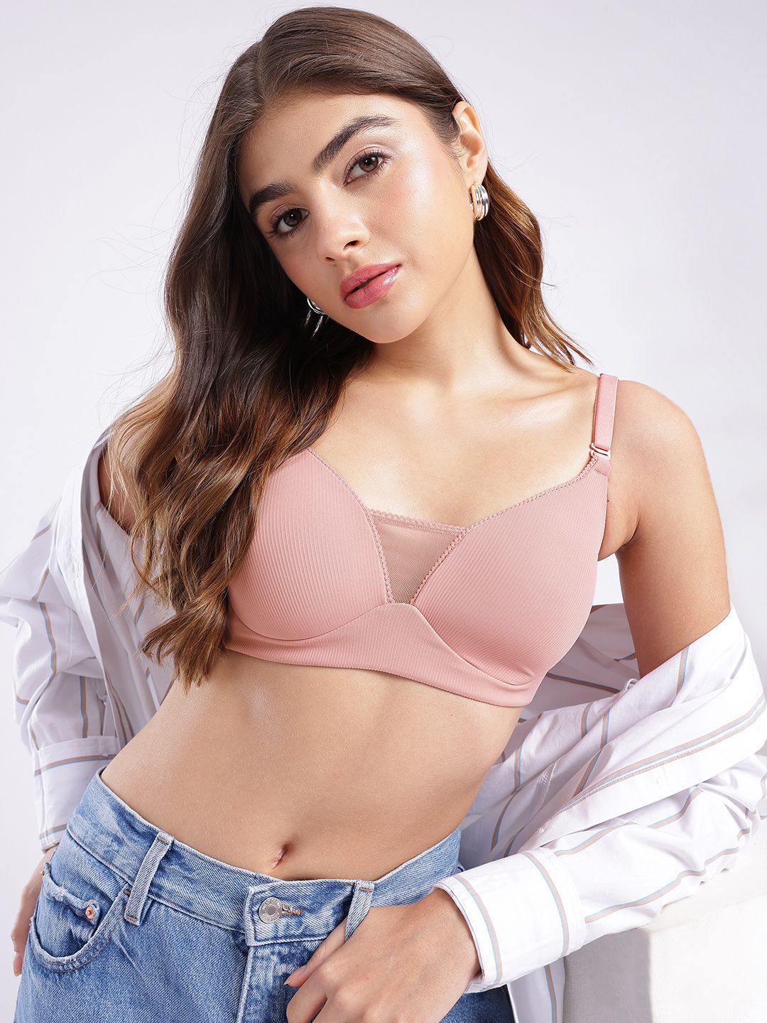 Buy Glitchez Net Detail Ribbed Bra   Medium Coverage Lightly Padded -  - Apparel for Women