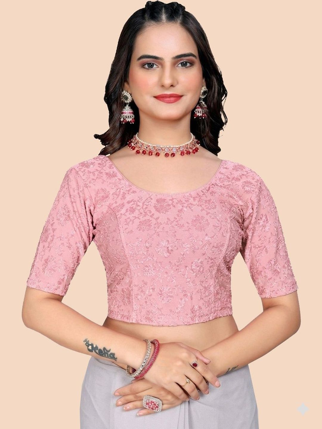 SHREEJI DESIGNER Woven Design Fully Strechable Saree Blouse