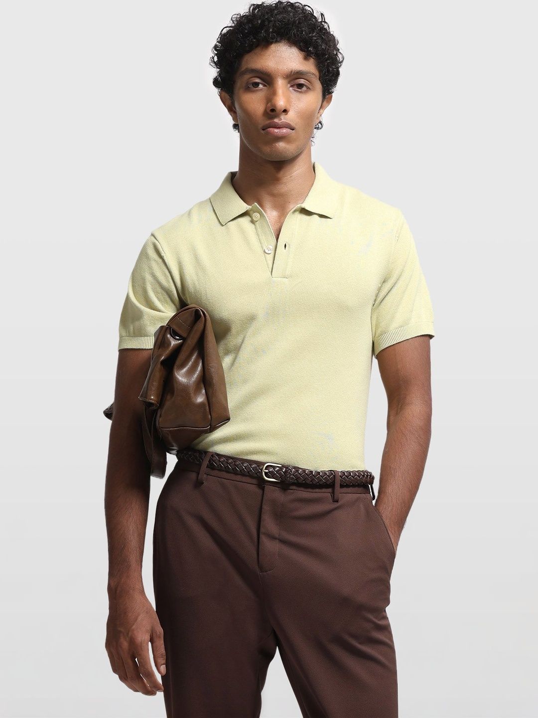 Flat Knit Cotton Polo T-Shirt