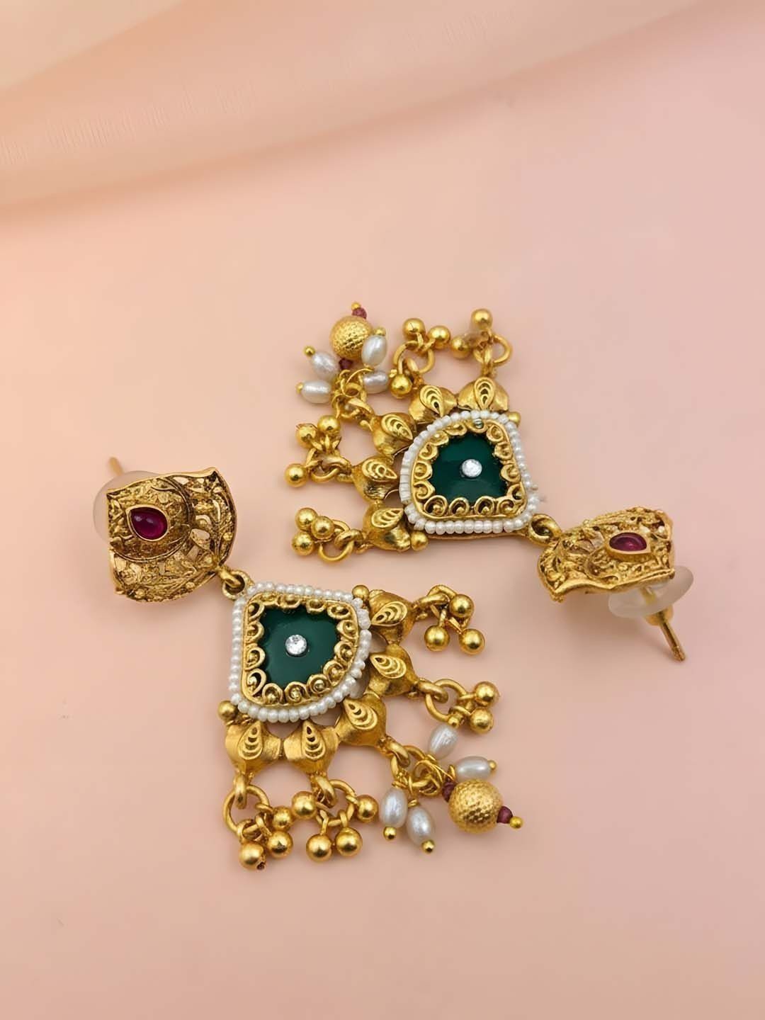 Price History - ADIVA Gold-Plated Green & Ruby Stone Peacock Motif ...
