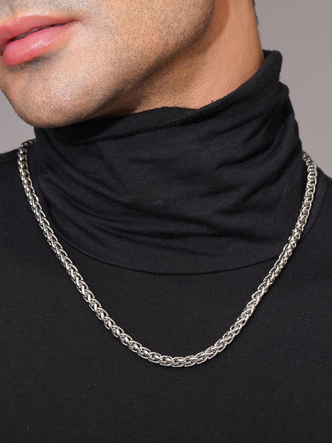 AANURA Men Silver -Plated Byzantine Rope Waterproof Stainless Steel Chain Men