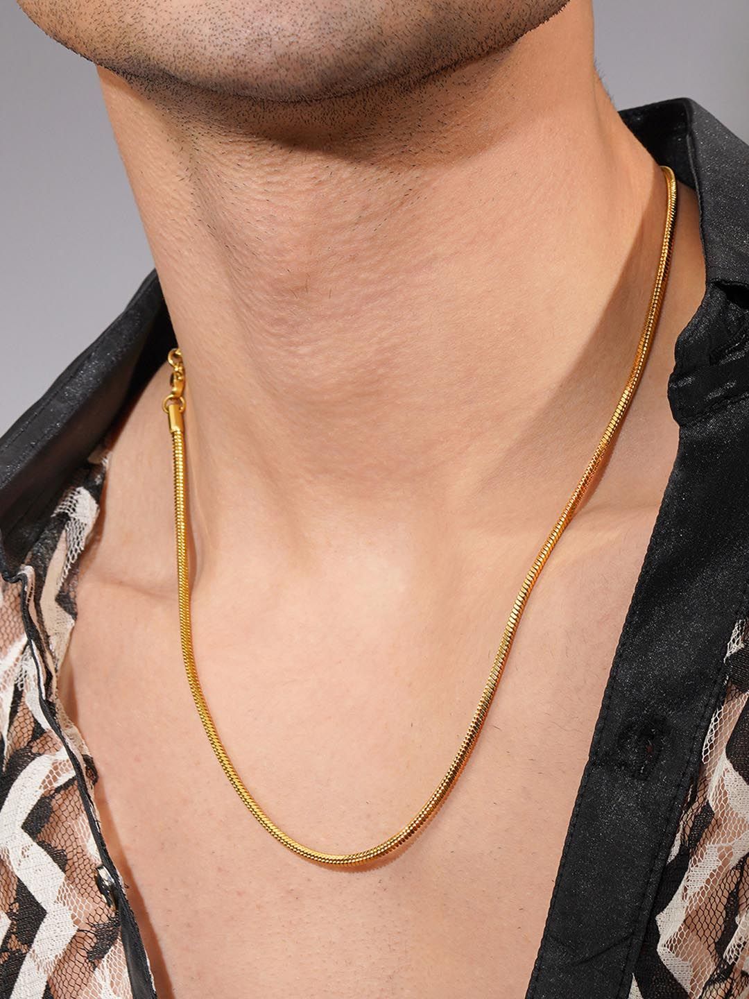 AANURA Men 18K Gold-Plated Flat Chain Anti-Tarnish Waterproof Stainless Steel