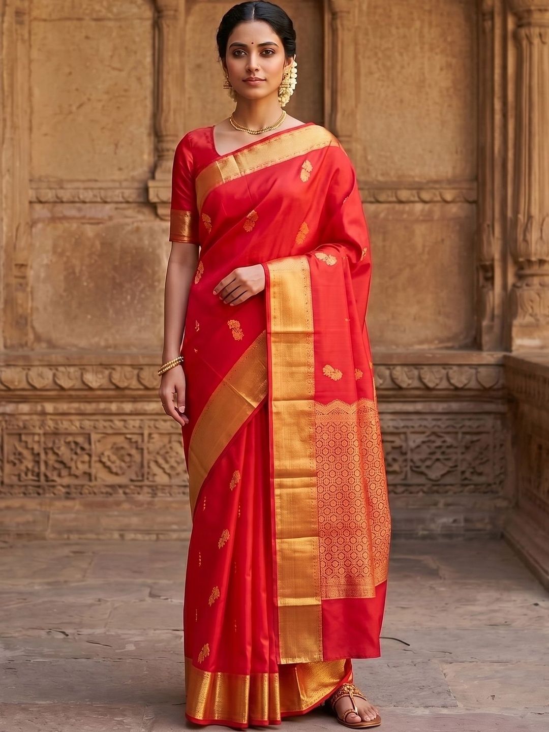 KALINI Woven Design Zari Silk Blend Handloom Banarasi Saree