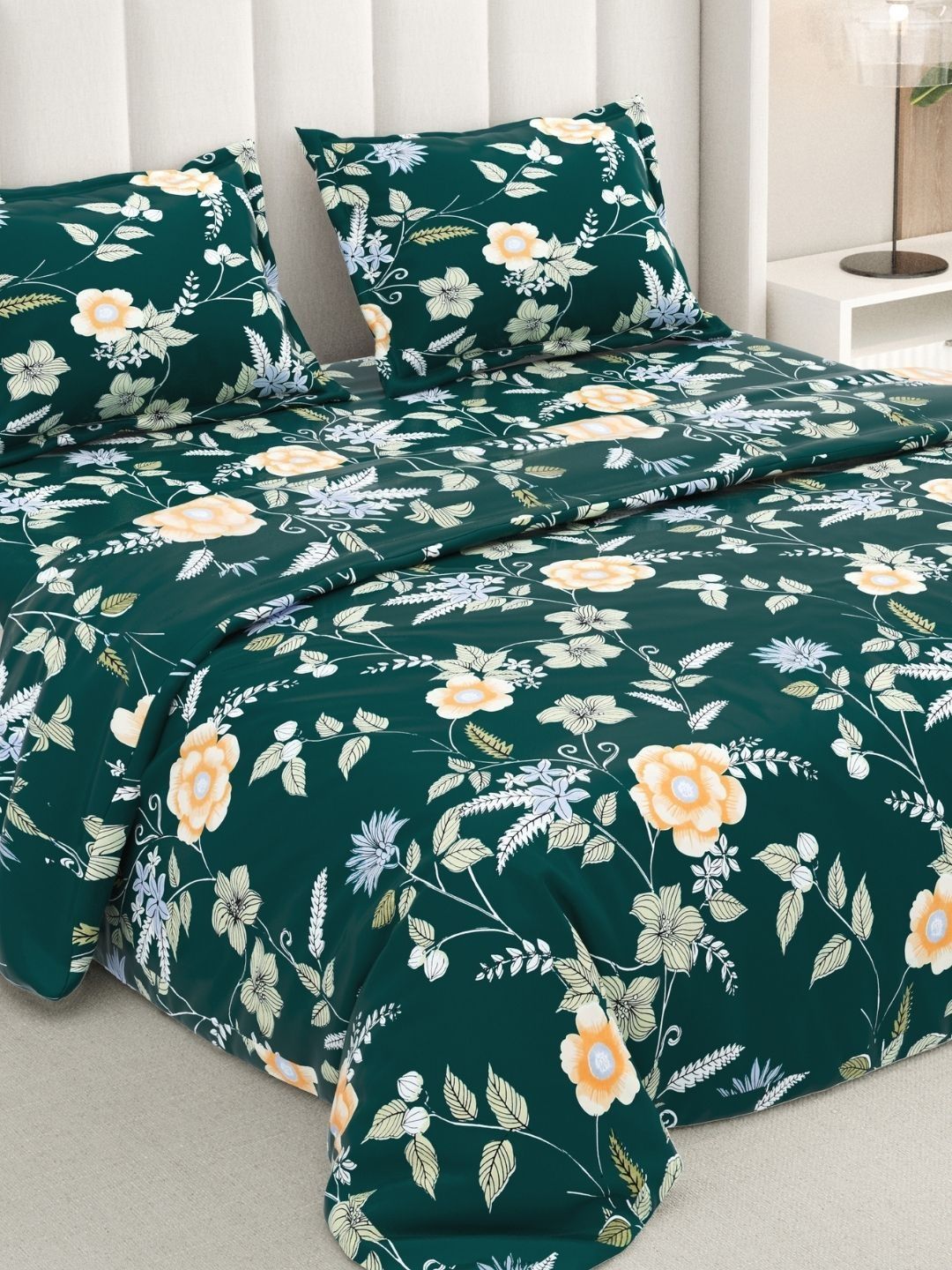 RIVERMOOR Green Floral 200 TC Bedsheet with 2 Pillow Covers