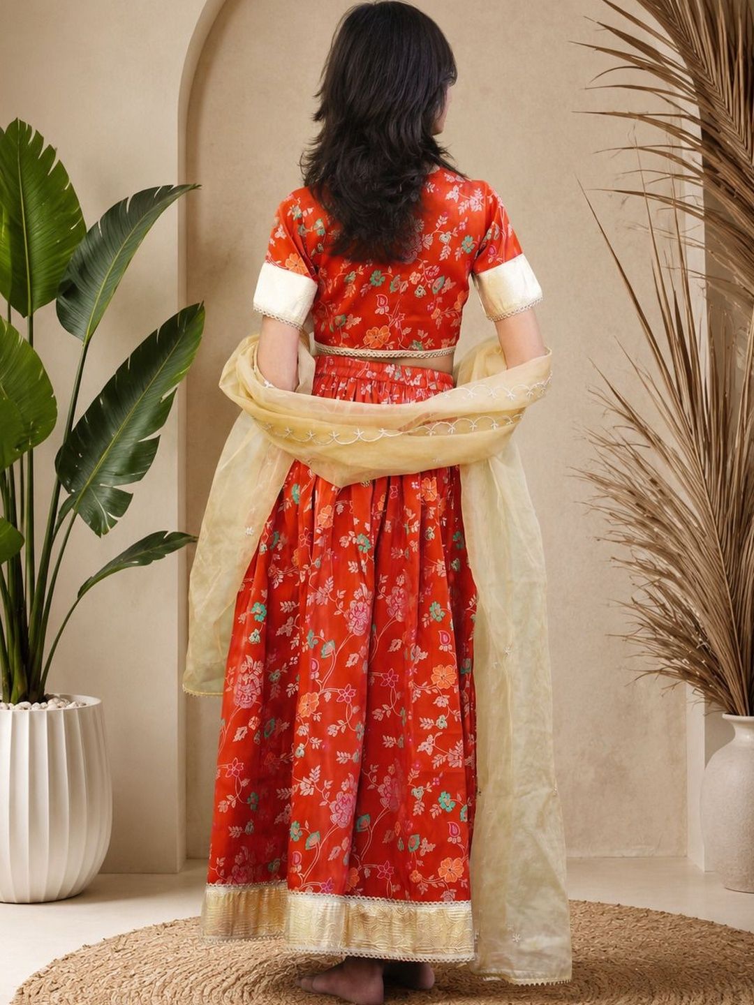 Girls Printed Round Neck Flared Lehenga Choli 2