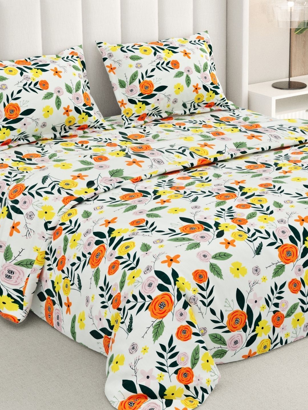 Buy RIVERMOOR White Floral 200 TC Bedsheet With 2 Pillow Covers -  - Home for Unisex