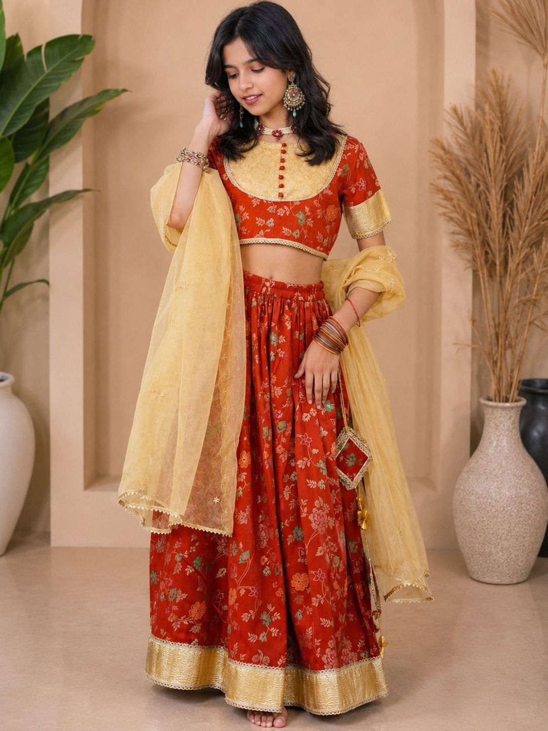 Girls Printed Round Neck Flared Lehenga Choli 5