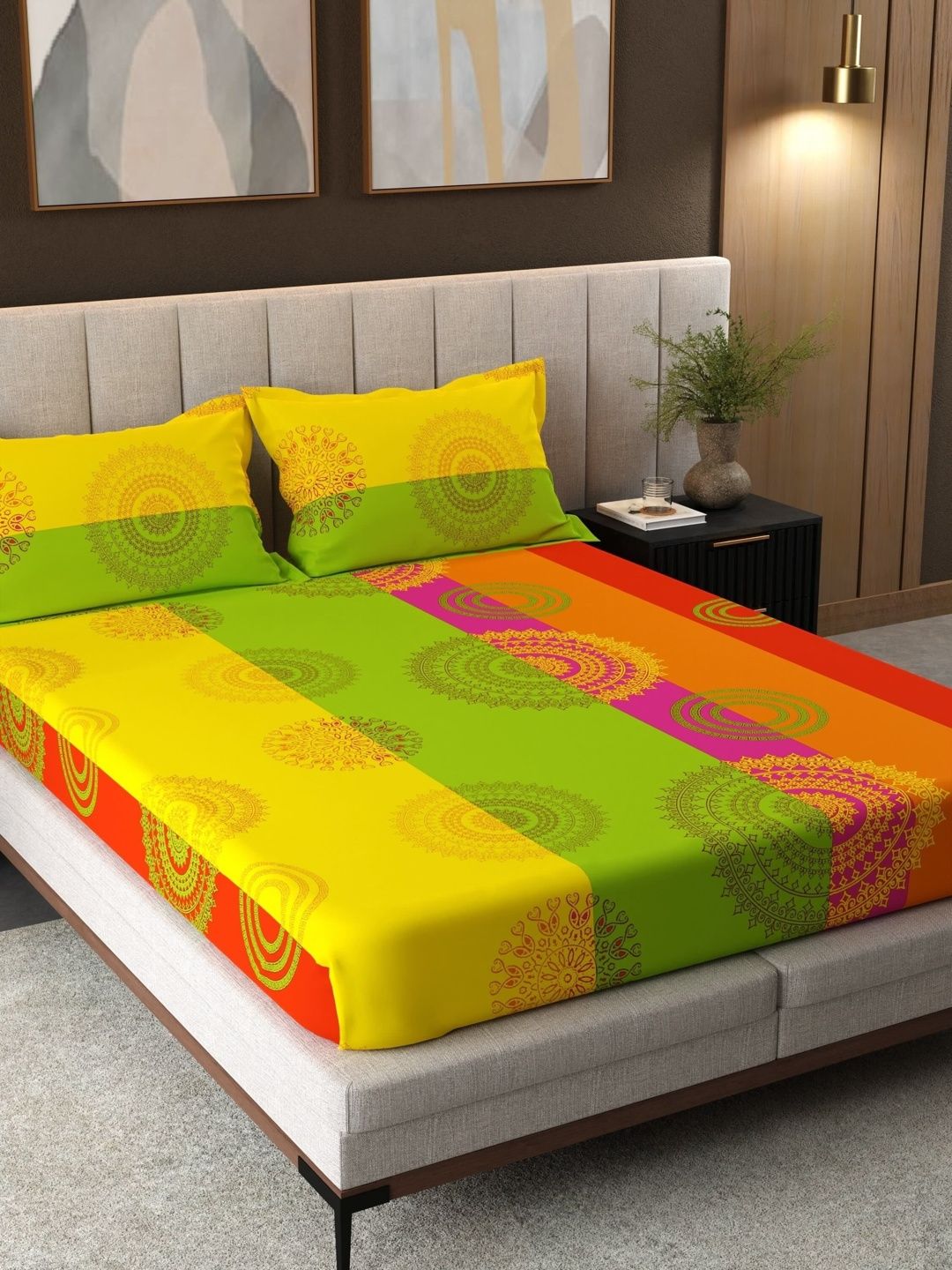 Buy Pure Decor Yellow Pure Cotton 200TC Double Queen Bedsheet With 2 Pillow Covers 88