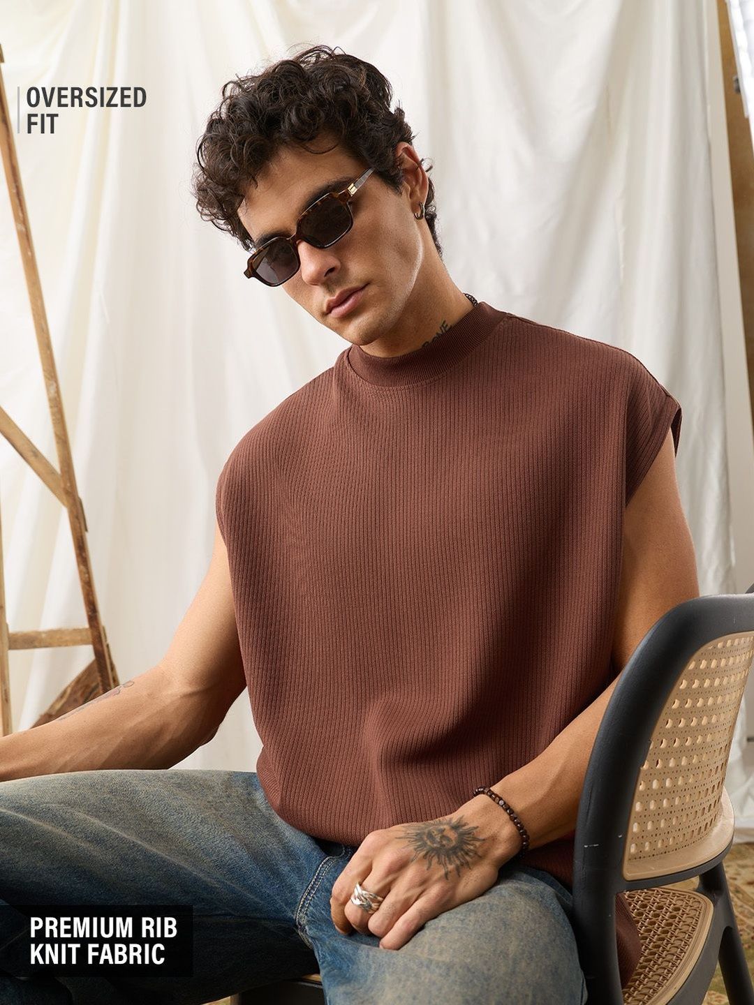 Buy The Souled Store Men Oversized Fit Solid Rust Vests -  - Apparel for Men