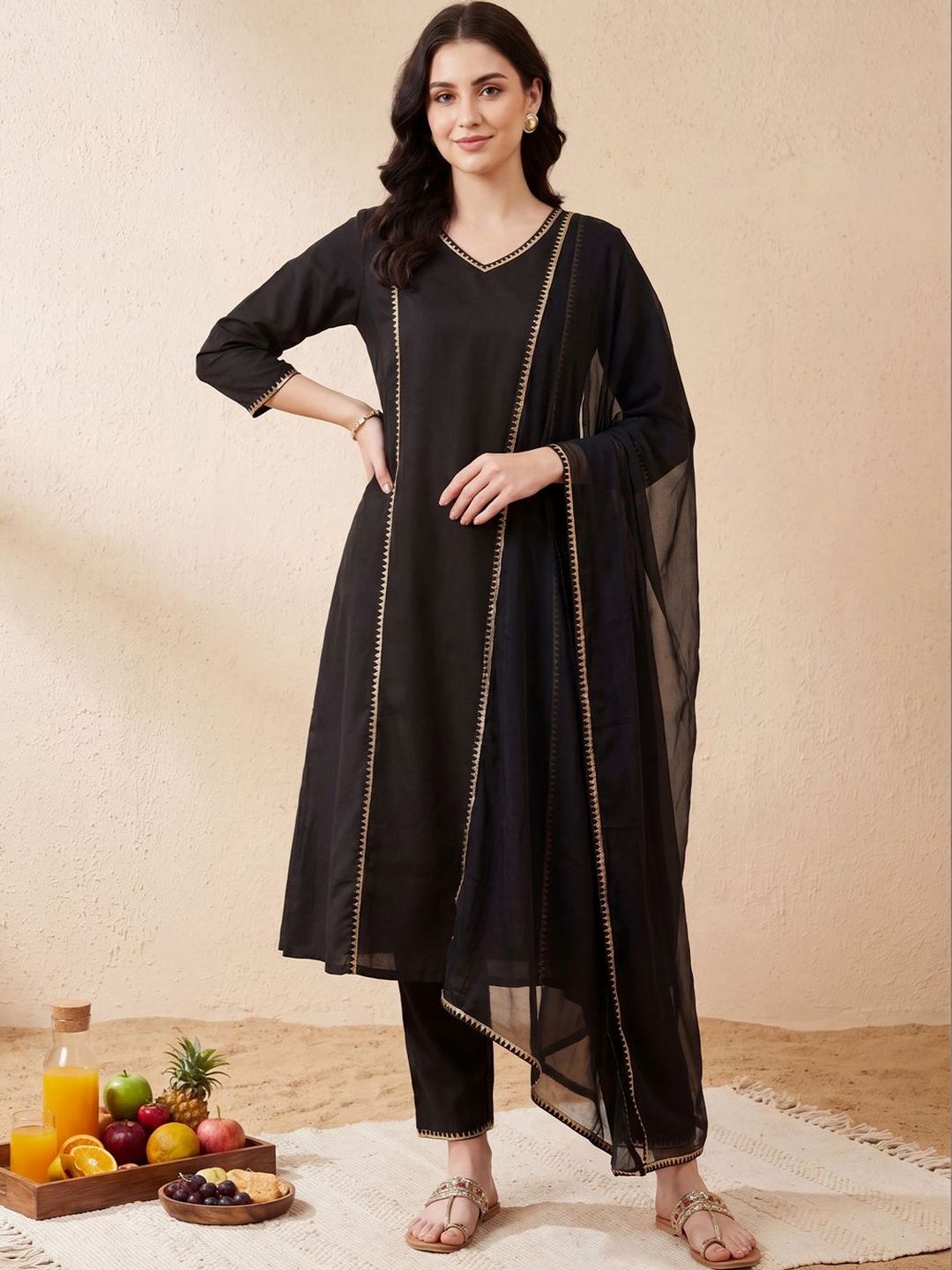 Indo Era Women Regular Cotton Kurta with Trousers & With Dupatta