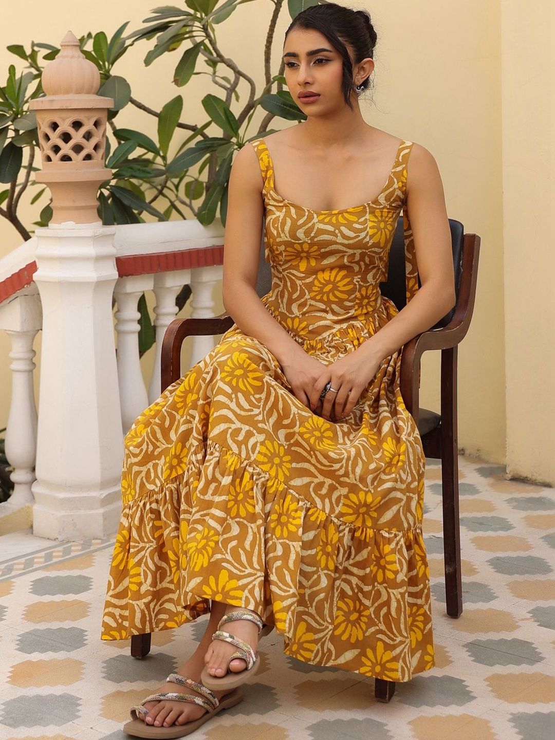 anayna Floral Print Fit & Flare Midi Dress