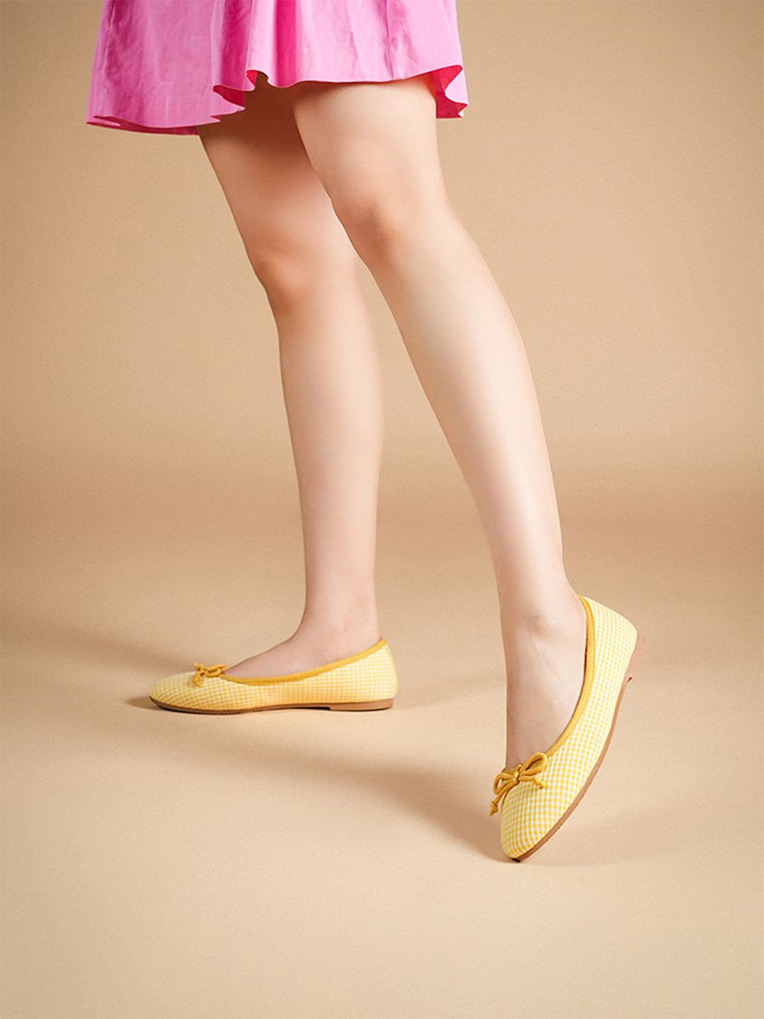 Theater Women Check Yellow Swans Mary Jane Ballerinas