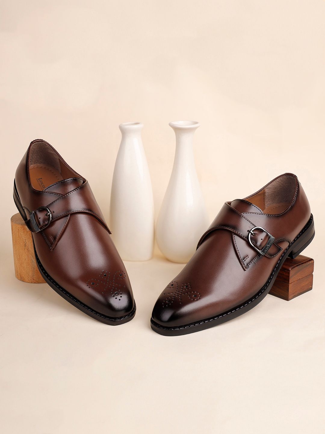LOUIS STITCH Men Russet Tan Dual Tone Formal Slip On Monks